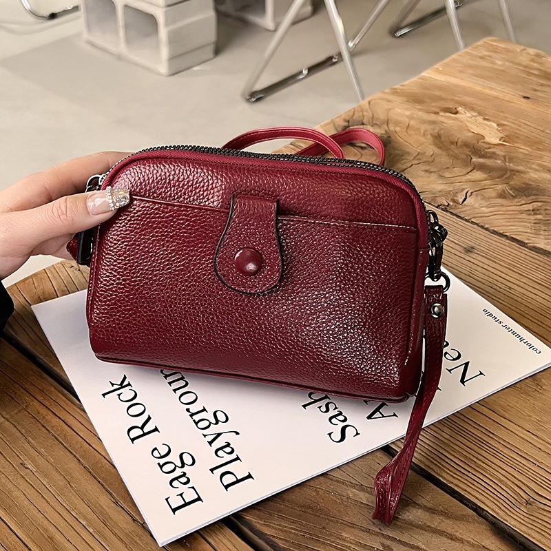 IELGY Túi Da Bò Đeo Chéo Đựng Điện Thoại Màu Trơn Có Khóa Kéo Cho Nữ