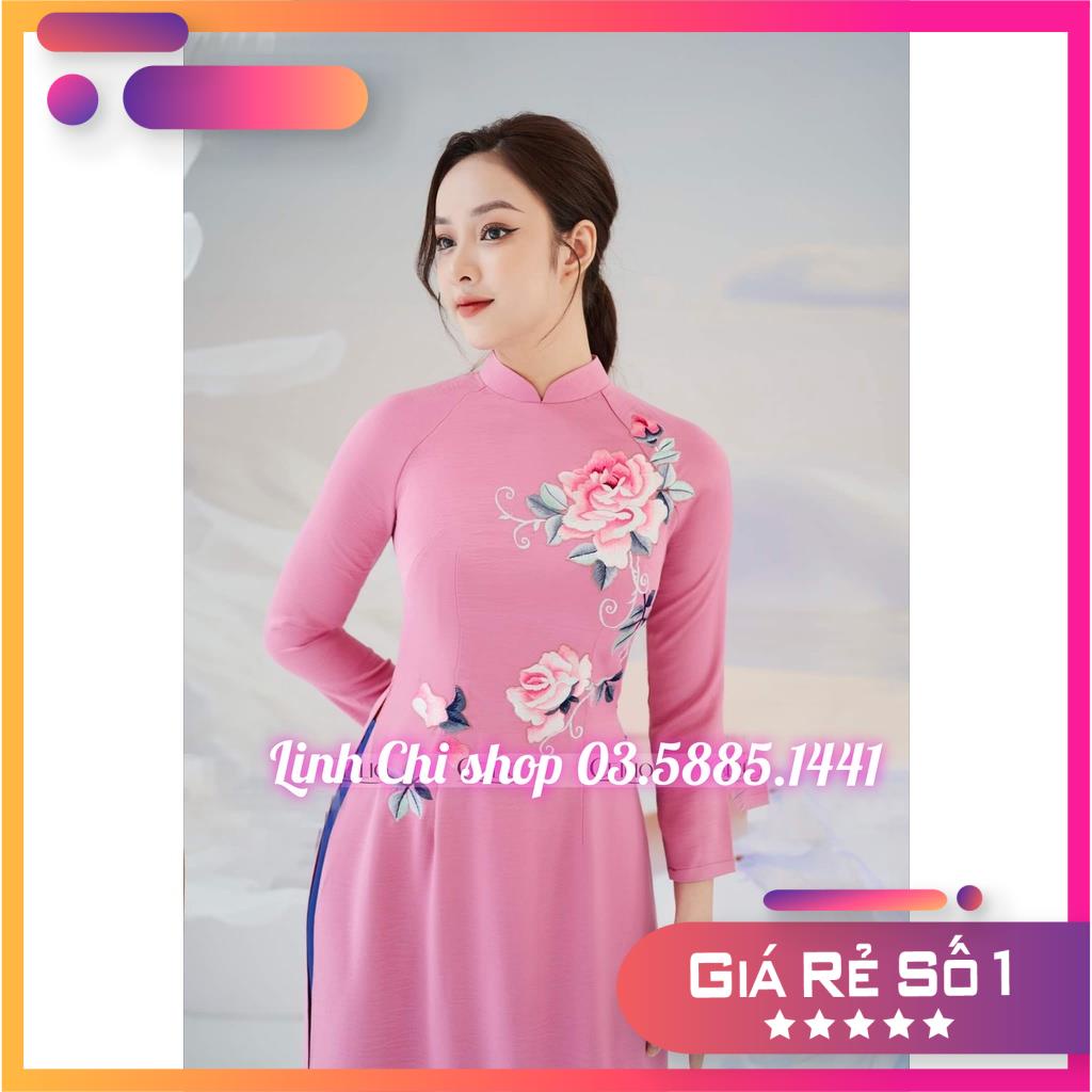 áo dài thêu cao cấp 2023 hồng tây thi