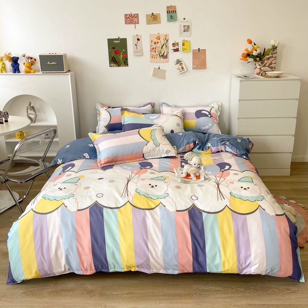 Bộ chăn ga gối cotton 3D Mây mềm mịn thoáng mát bo chun nhiều mẫu mã