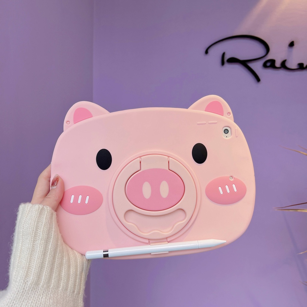 Ốp Máy Tính Bảng Có Giá Đỡ Xoay 360 Độ Hình Heo Hồng Cho iPad 10 2022 Air Pro 2017 2018 2019 2020 Mini 1 2 3 4 5 6 7 8 10.2