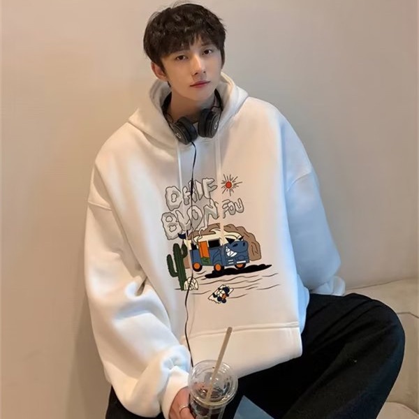 Áo hoodie Tay Dài Dáng Rộng In Chữ Tiếng Anh Đơn Giản Phong Cách Hàn Quốc Cho Nam