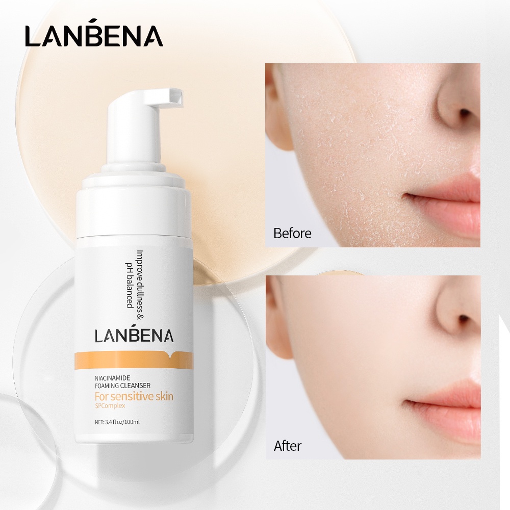 Set 4 sản phẩm LANBENA Niacinamide Serum chống oxy hóa làm trắng dưỡng ẩm săn chắc/ sữa rửa mặt vitamin B3/ kem VC