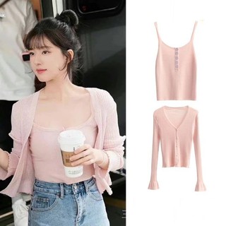 ★ngôi sao châu á châu á★zhao lusi áo vest dệt kim màu hồng phong cách nhẹ nhàng thanh lịch
