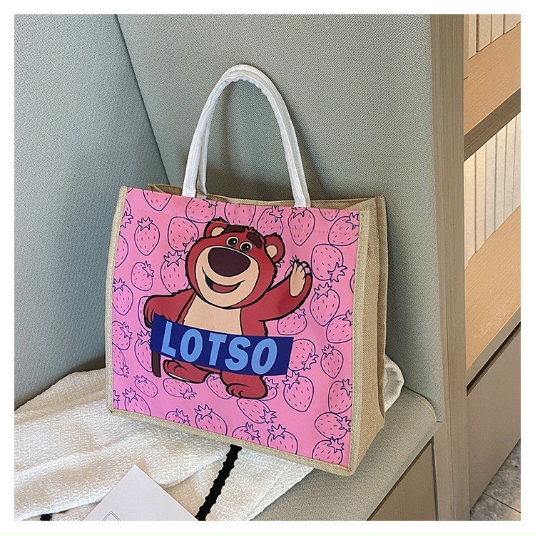 Túi xách nữ, túi cói LOSTO gấu hồng đựng tiện ích siêu tiện lợi phong cách Nhật Bản