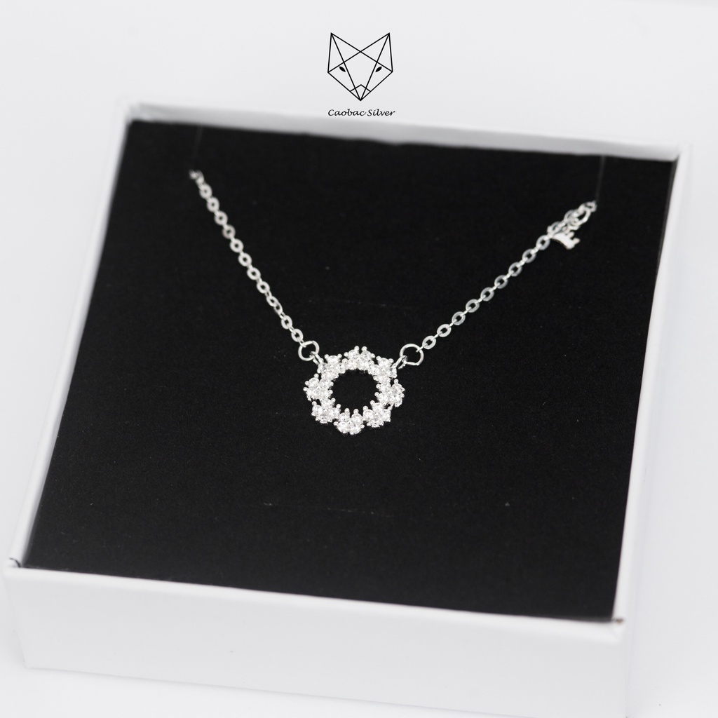 Dây Chuyền Bạc Ta Cao Cấp CaoBac Silver Tròn Rỗng Hàng Hoa Đính Đá Lấp Lánh Thanh Lịch, Tinh Tế Dành Cho Bạn Gái