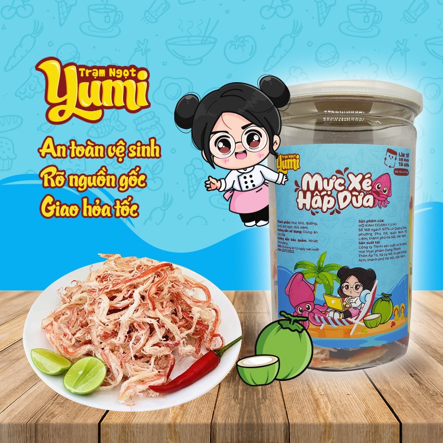Mực xé hấp dừa Yumi đồ ăn vặt khô mực xé sợi thơm ngon