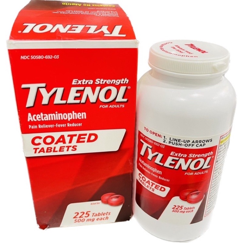 Viên uống 𝙏YLÊ𝙉ÔL Acetaminophen Extra Strength 500mg 225 Coated Tablets Mỹ