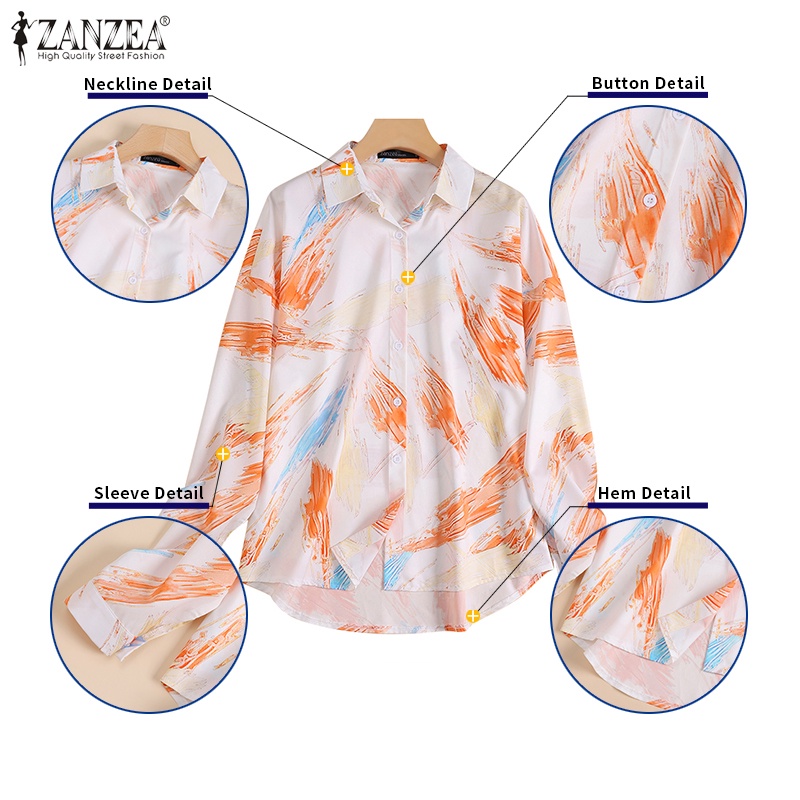 ZANZEA Áo Sơ Mi Tay Dài Cài Nút In Họa Tiết Thời Trang Cho Nữ