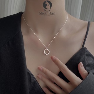 Dây chuyền bạc nữ Tròn đính đá móc trơn chất liệu bạc 925 thời trang phụ kiện trang sức Miêu Bạc D400462