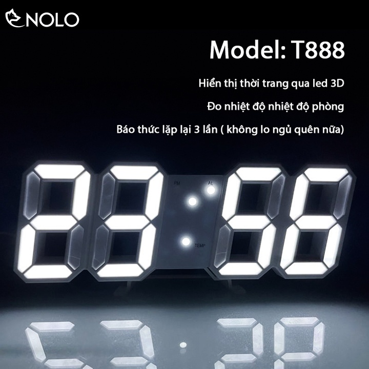 Đồng Hồ Để Bàn Đèn Chữ Số LED 3D Treo Tường Thời Trang Model T888 Nguồn Trực Tiếp Có Tặng Kèm Cốc Sạc