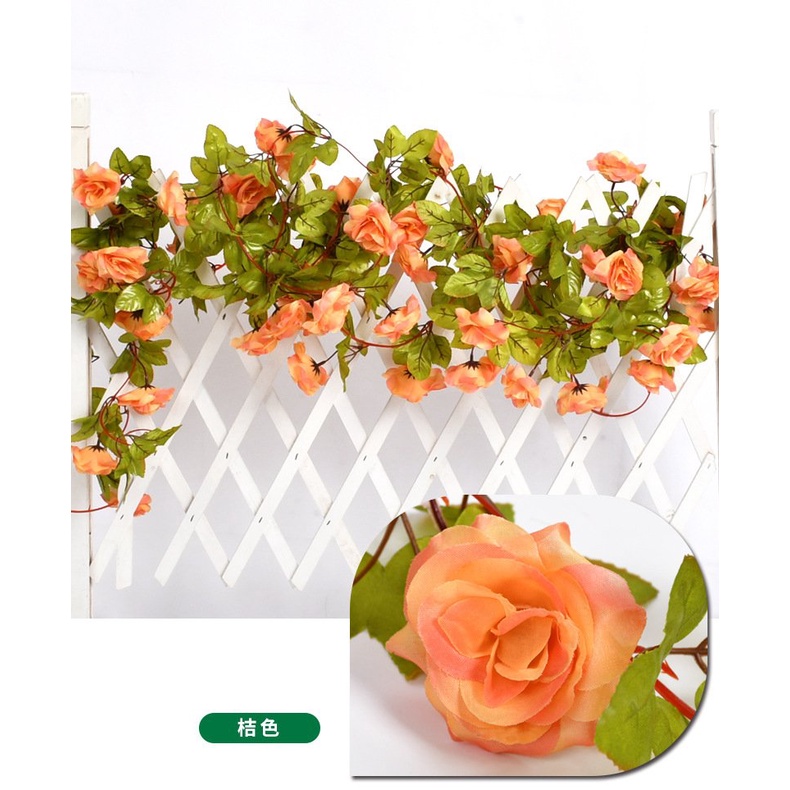 Dây hồng leo giả 2m3 - Dây hoa nhân tạo trang trí tường, ban công