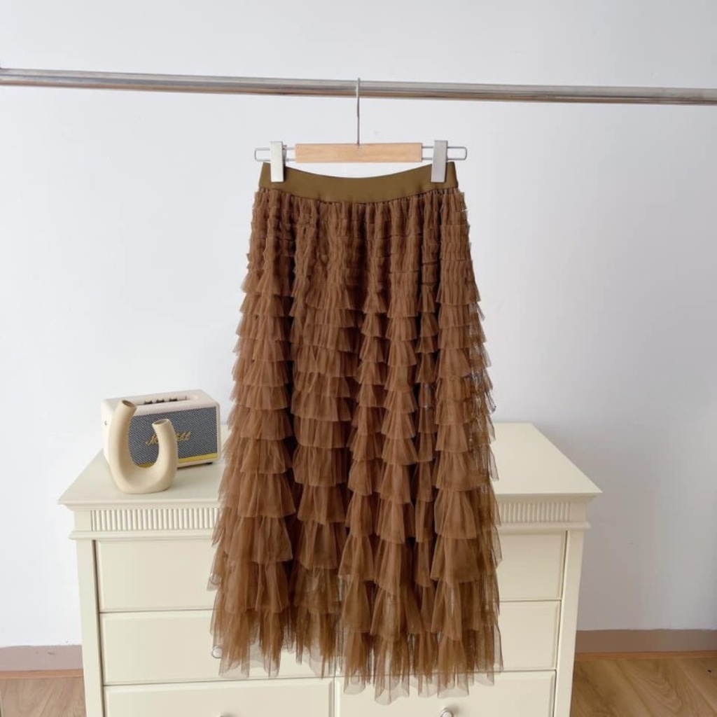 Chân váy dài hàng QCCC, chân váy ren tầng, cạp chun bọc vải dày dặn hàng loại 1