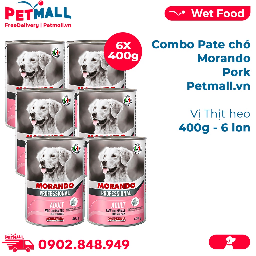Combo Pate chó Morando vị Thịt Heo 400g - 6 lon Petmall