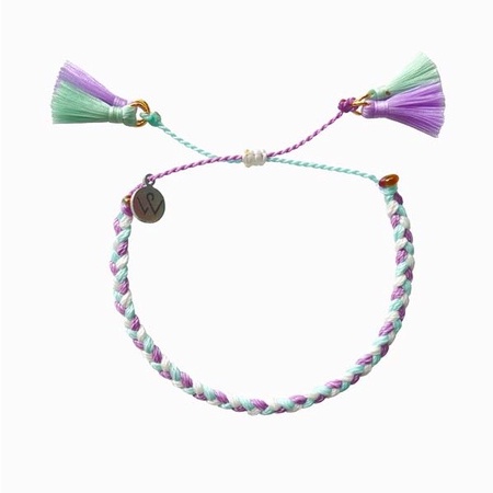 Vòng tay Mini Braided with Double Tassels- Seafoam+Lavender (có size Chân)