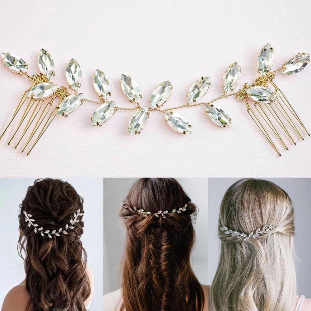 Zaijie24 Lá|Lược Chải Tóc Lấp Lánh Tiện Dụng|Vương Miện Cài Tóc Cô Dâu Sang Trọng