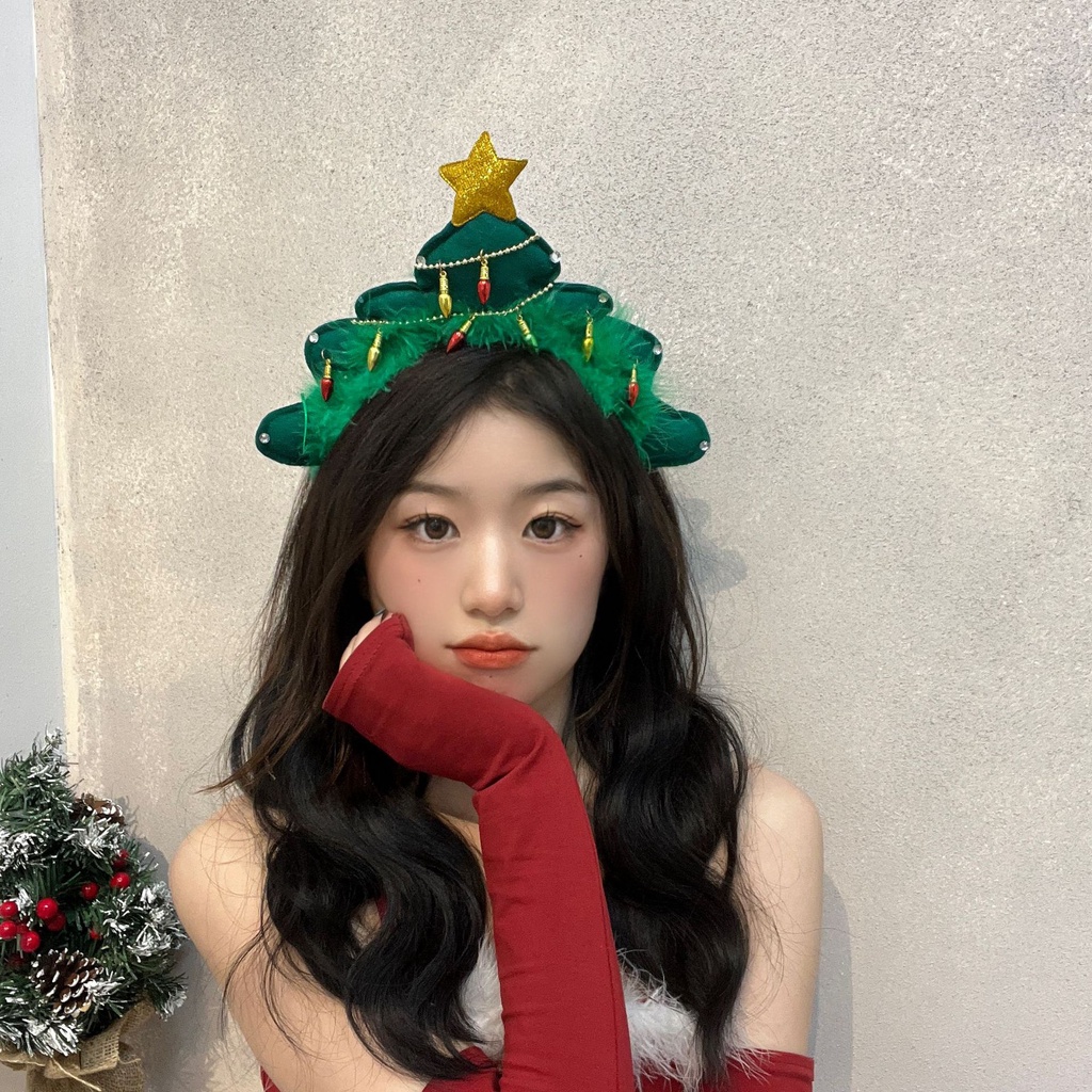 Băng Đô Cài Tóc Hình Cây Thông Giáng Sinh Phát Sáng Dễ Thương
