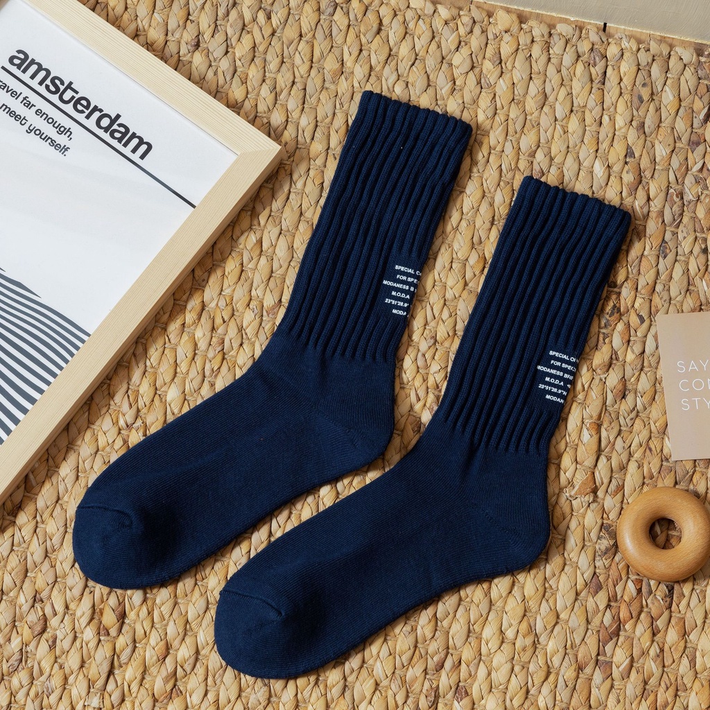 Vớ Dài 100% Cotton Màu Trơn Phong Cách Hip Hop Đường Phố Cho Nam