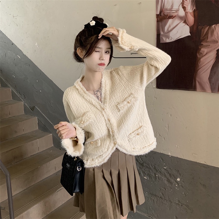 IELGYÁo cardigan Dệt Kim Tay Dài Dáng Rộng Cổ Chữ V Màu Sắc Ngọt Ngào Cho Nữ
