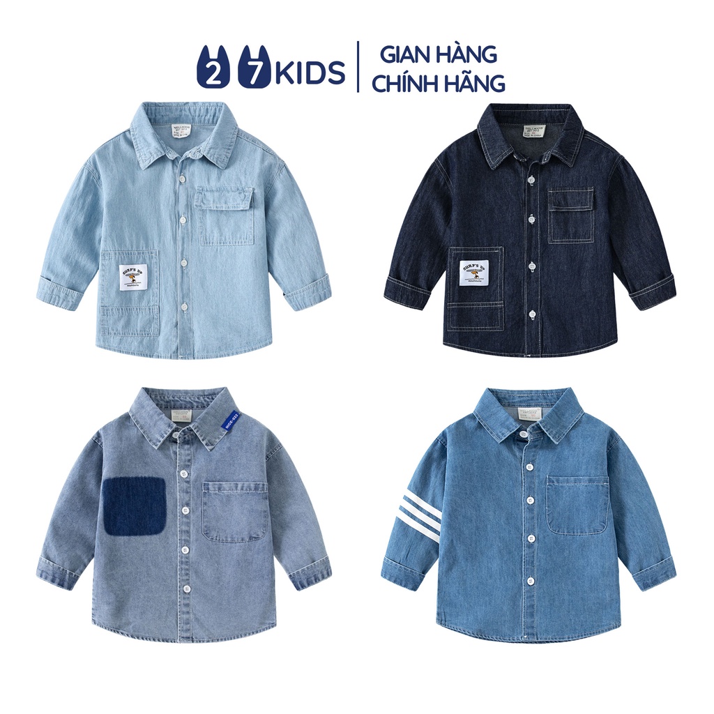 Áo sơ mi jean bé trai dài tay 27Kids WELLKIDS áo bò mềm cổ bẻ đi học nam cho trẻ từ 2-8 tuổi BLSH4