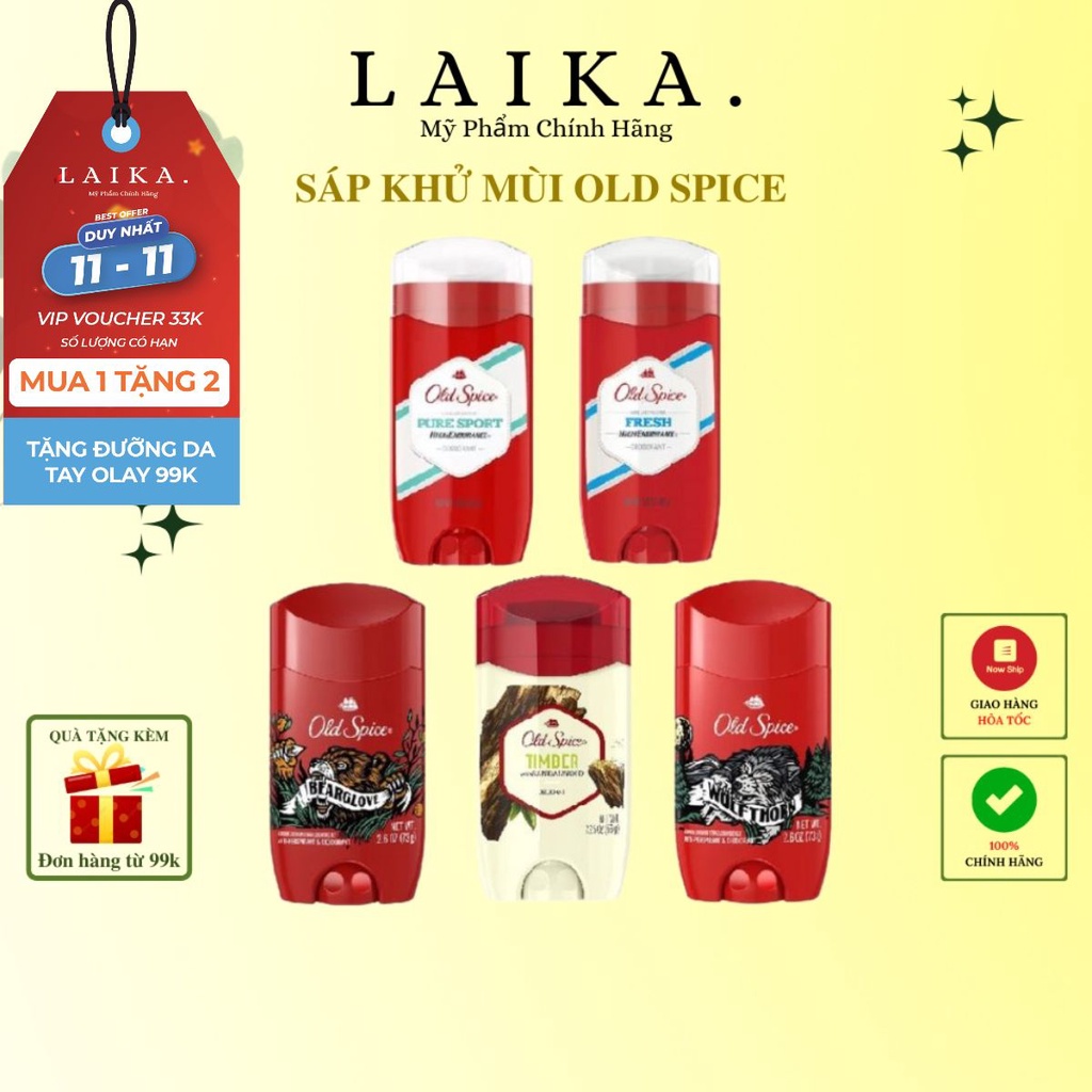 Sáp Khử Mùi và Ngăn tiết Mồ hôi Old Spice nhiều mùi hương LAIKA