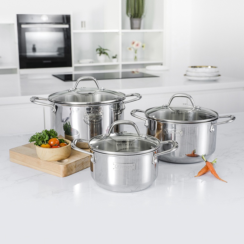 Bộ nồi inox Elmich ⚡ CAM KẾT CHÍNH HÃNG ⚡ Bộ nồi inox liền khối Elmich Trimax CZ EL-3833 size 16, 20