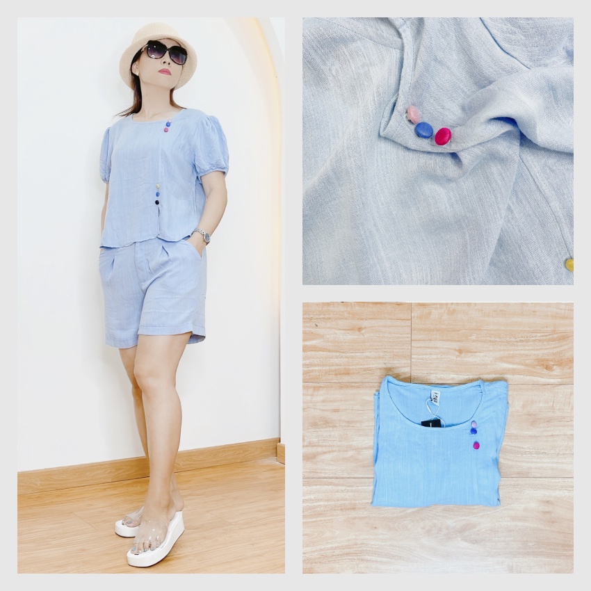 [HTA Line Gân] M007 - Set quần đùi + áo cúc trước