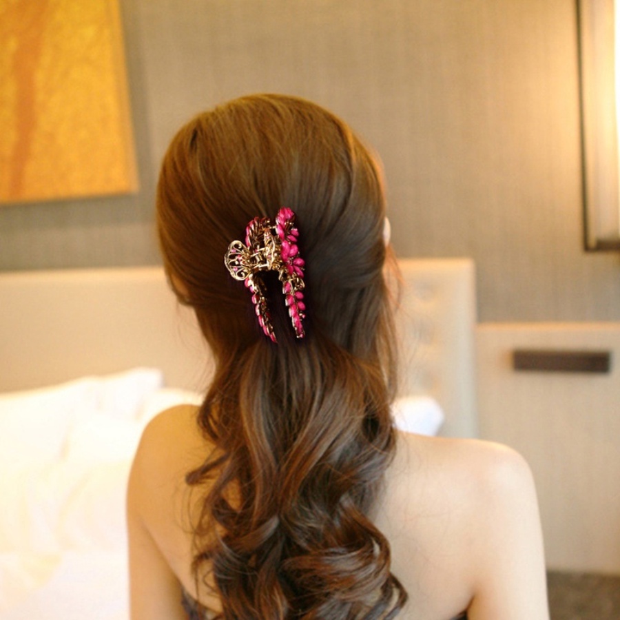 Kẹp Tóc Kim Loại Hình Hoa Đính Đá Phong Cách Cổ Điển Cho Nữ