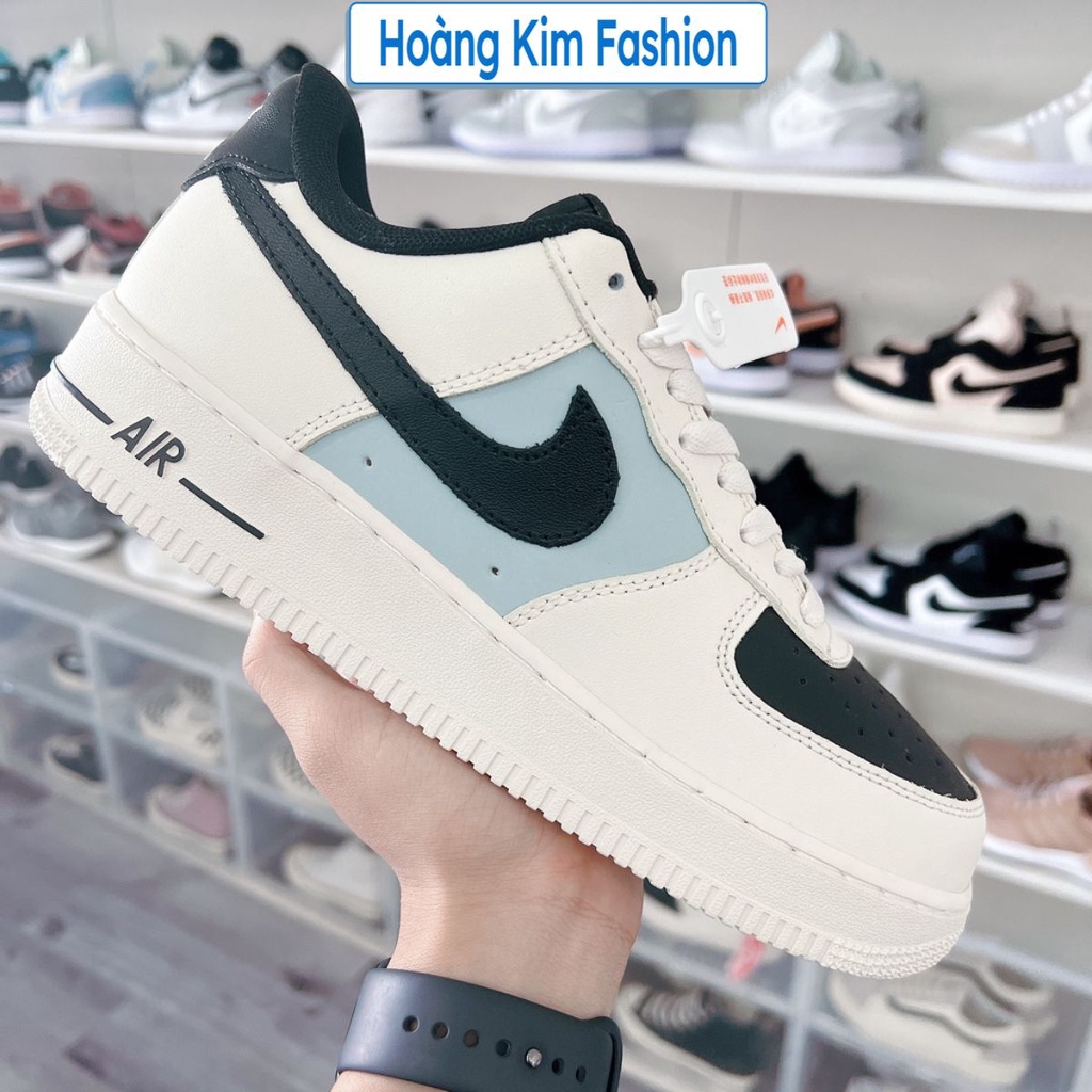 Giày AF1 Trắng Xám Vệt Đen Mũi Đen - Giày Sneaker Thể Thao Nam Nữ