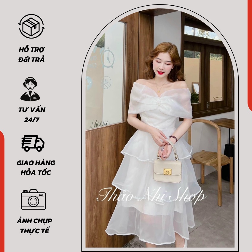 Váy trễ vai xếp tầng dáng xòe thời trang dành cho nữ ( có mút ngực )