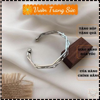 Vòng tay nam nữ titan - lắc tay titan nam nữ mạ bạc S925 hình đa giác 3D cá tính Vườn Trang Sức VT125