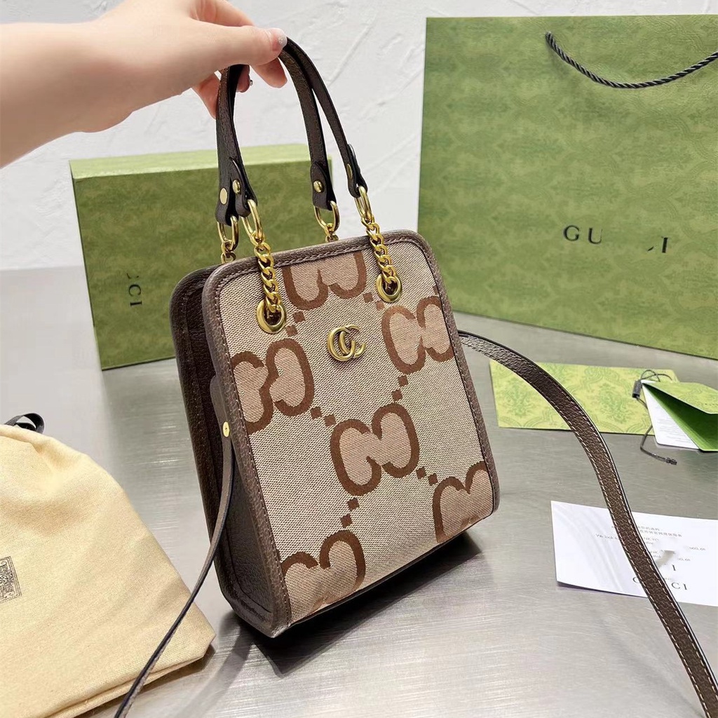 0EEU Gucci mini mini tote bag Retro handbag Double G printed crossbody shoulder bag