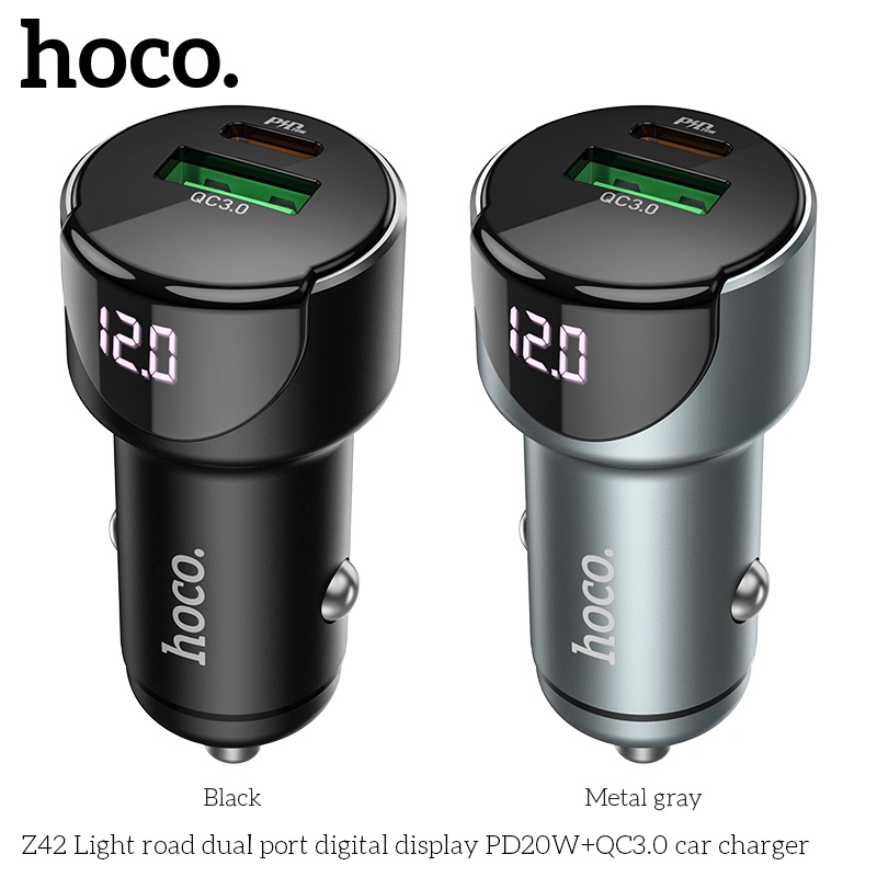 Cóc Sạc Nhanh 20W Cho Xe Hơi Ô Tô Hoco Z42 PD20W+QC3.0 2 Cổng