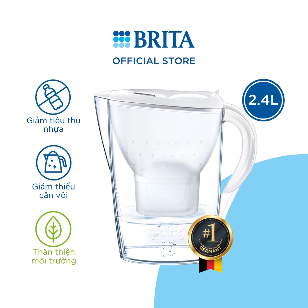 Bình lọc nước BRITA Marella Cool White - 2,4L (có sẵn 1 lõi lọc Maxtra Plus)