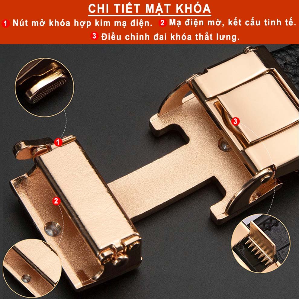 Thắt lưng nam chữ H da bò thật cao cấp kengshop-057009