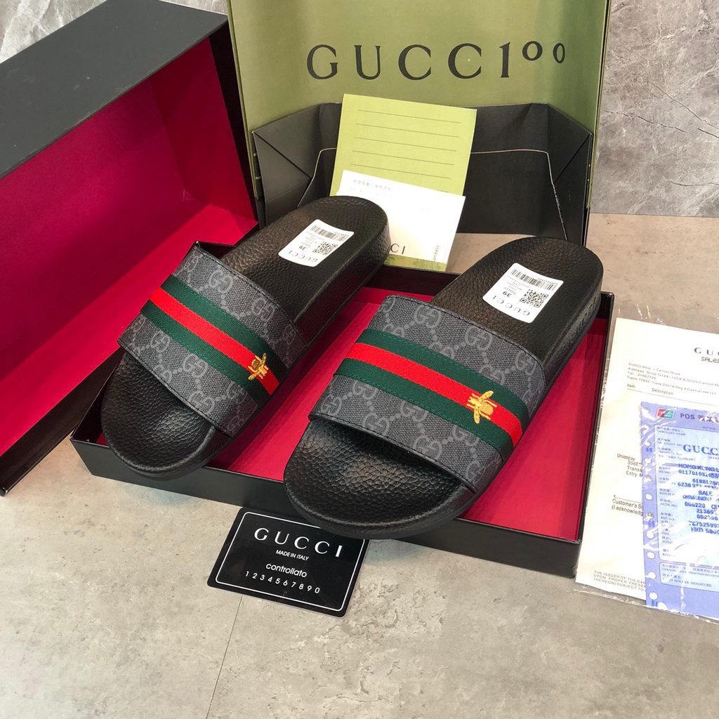 Dép Quai Ngang GC Nam Đai Chun Thêu Ong Phối Đồ Cực Tôn Dáng, FULLBOX