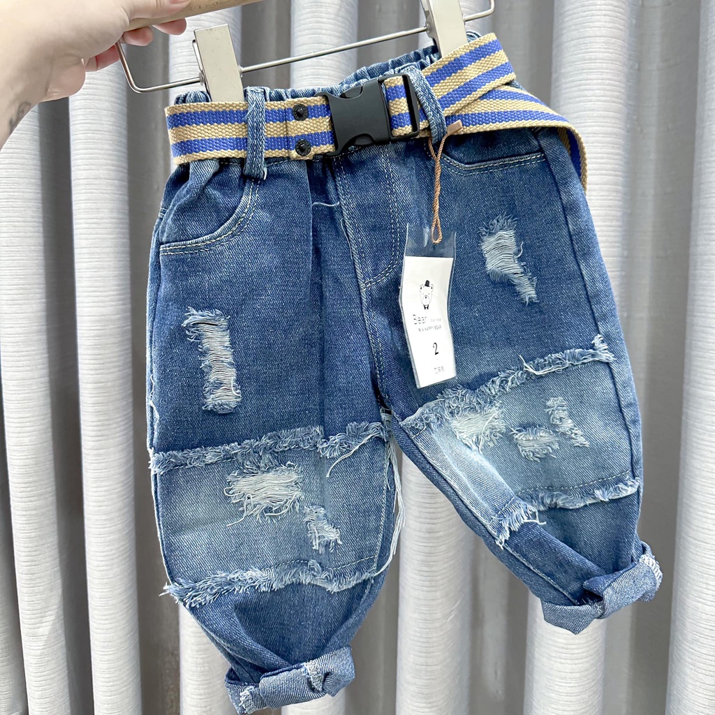 Quần jeans, quần bò dài thiết kế vá ống sành điệu cho bé 10-25kg