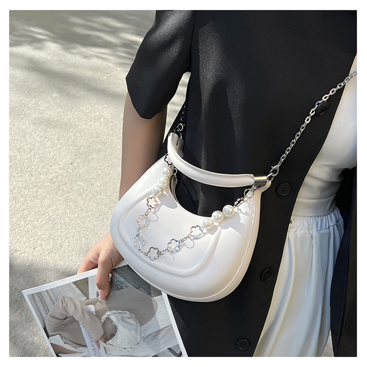 Túi Đeo Vai / Xách Tay Tròn Đính Hạt Ngọc Trai Có Khóa Kéo Thời Trang Cho Nữ