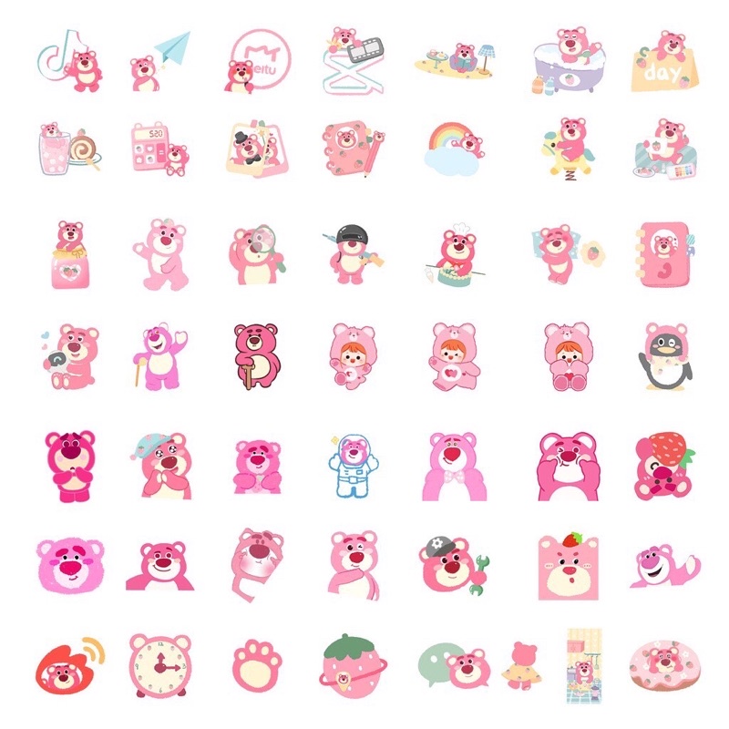 Sticker gấu dâu tây lotso dán nón bảo hiểm/sổ/nhật ký/vali chống thấm nước De Perier