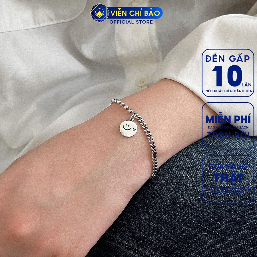 Lắc tay bạc nữ mặt cười xích bi chất liệu bạc 925 thời trang phụ kiện trang sức Viễn Chí Bảo L000449