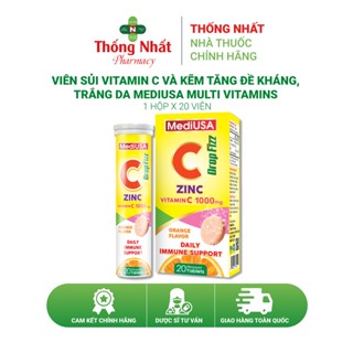 Viên sủi Vitamin C và Kẽm tăng đề kháng, trắng da MediUSA Multi Vitamins hộp 20 viên