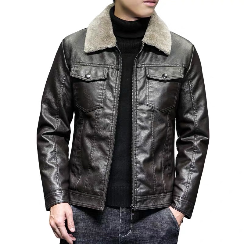 Áo khoác da nam cổ lông, lót lông siêu ấm