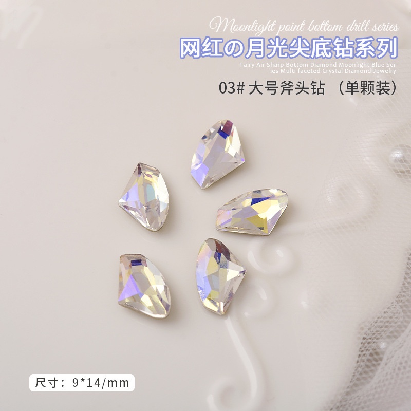 Set 10 viên đá pha lê K9, đá khối pha lê xanh lam siêu sáng, nhiều hình dạng trang trí móng tay nghệ thuật