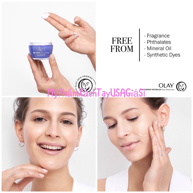 Kem dưỡng ẩm làm sáng da,ngăn ngừa nếp nhăn ban đêm Olay Retinol24 + Peptide Night Moisturizer 48g USA