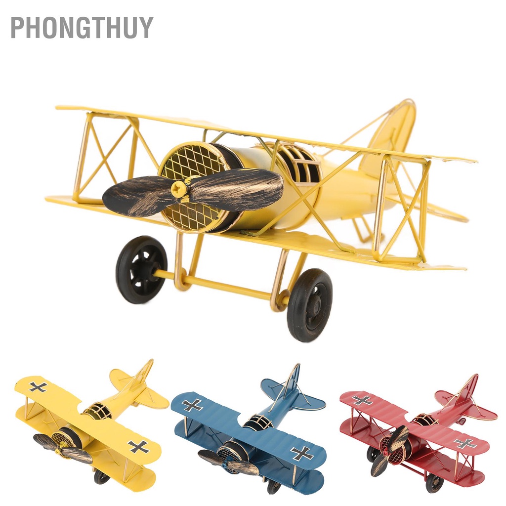 Mô Hình Máy Bay Bằng Sắt Phong Cách Retro Tinh Tế Vintage Thủ Công Trang Trí Nhà Cửa Quán Cà Phê
