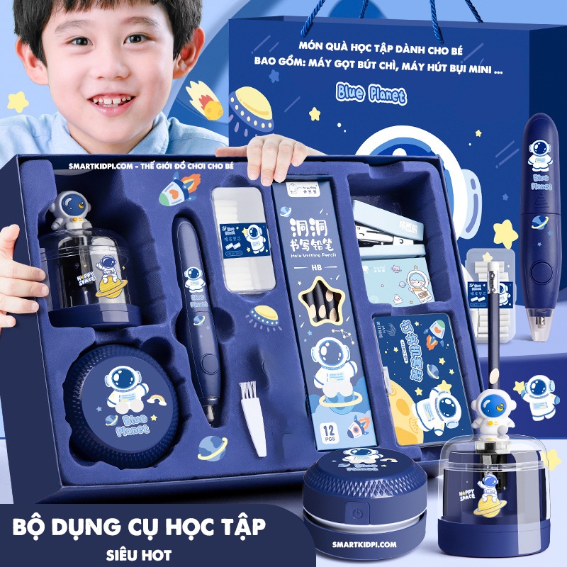 Bộ đồ dùng học tập văn phòng phẩm 12 Món Bút Tẩy Máy - Gọt bút chì máy - Hút bụi tự động chạy bằng pin - Quà tặng cho bé