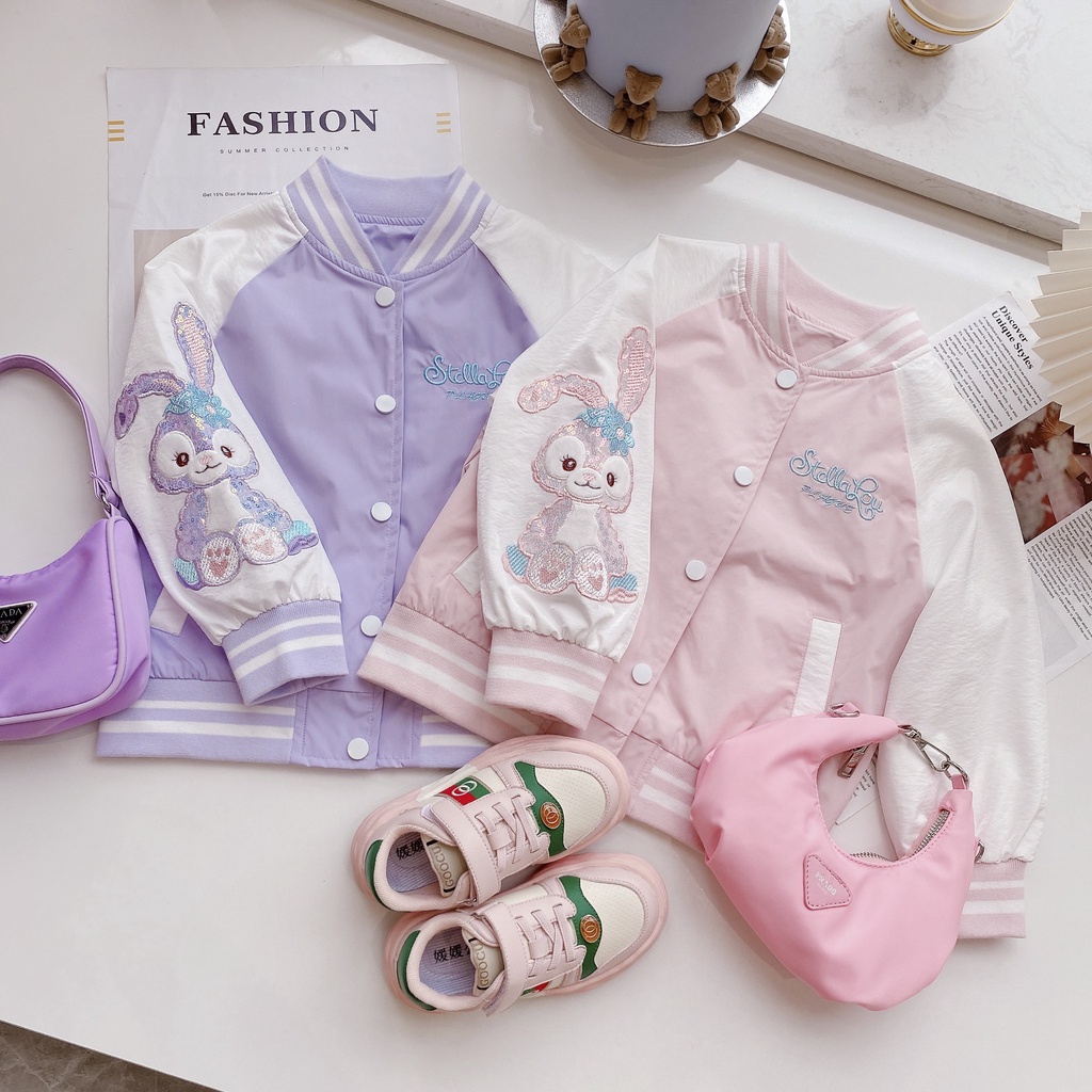 Áo Khoác Bomber Bé Gái Thêu Hình Thỏ/ Áo Khoác Bóng Chày Bé Gái/ Áo Bomber Bé Gái Giá Rẻ 2023/