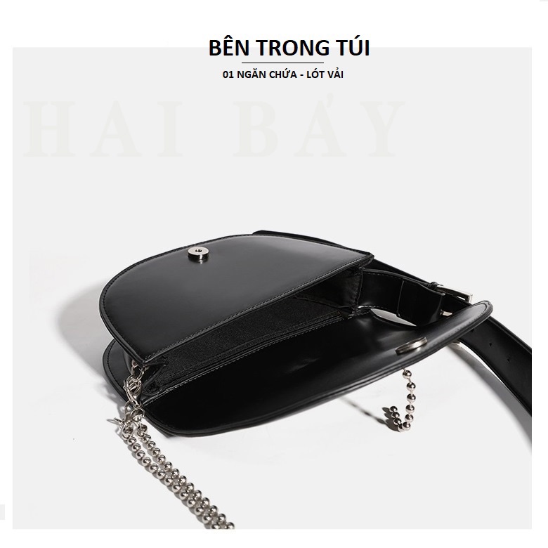Túi Xách Đeo Vai Màu Đen Phối Dây Xích Chuỗi Hạt Thời Trang Dành Cho Nữ HAI BẢY TX5