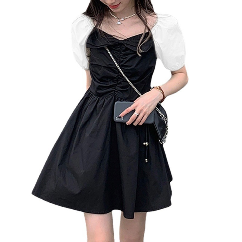 Đầm Mini Cổ Vuông Tay Phồng Eo Cao Dáng Chữ A Phong Cách Pháp Cổ Điển Thời Trang Cho Nữ