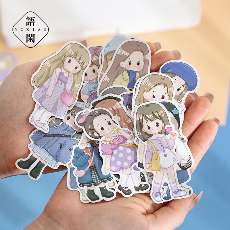 Set 10 Miếng Dán Trang Trí Nhật Ký Thủ Công Hình Cô Gái, chàng trai Dễ Thương