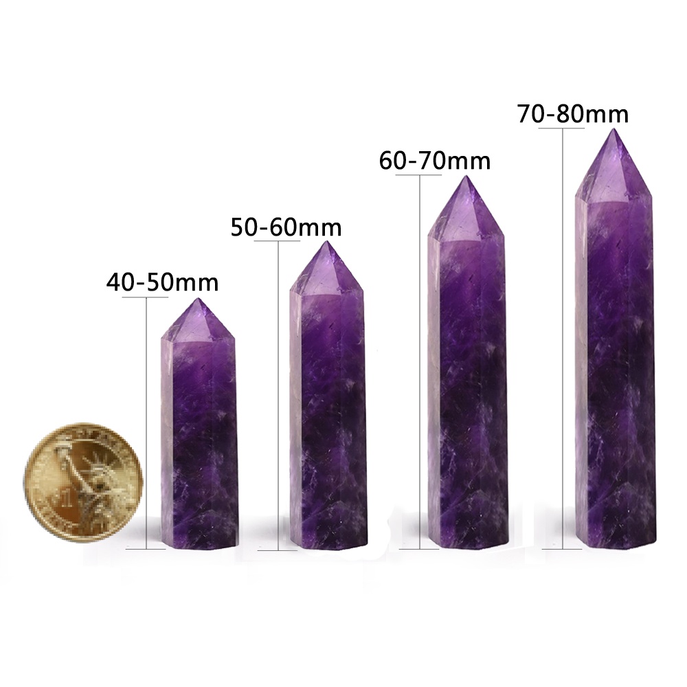 Đũa Chữa Bệnh Bằng Pha Lê Thạch Anh Tím Pha Lê| Đá Thạch Anh Reiki Chakra 6 Mặt Dùng Trang Trí Phòng